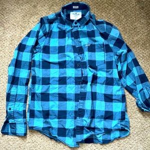 Hollister Epic Flex stretch Medium Blue checkered Mens long sleeve button up